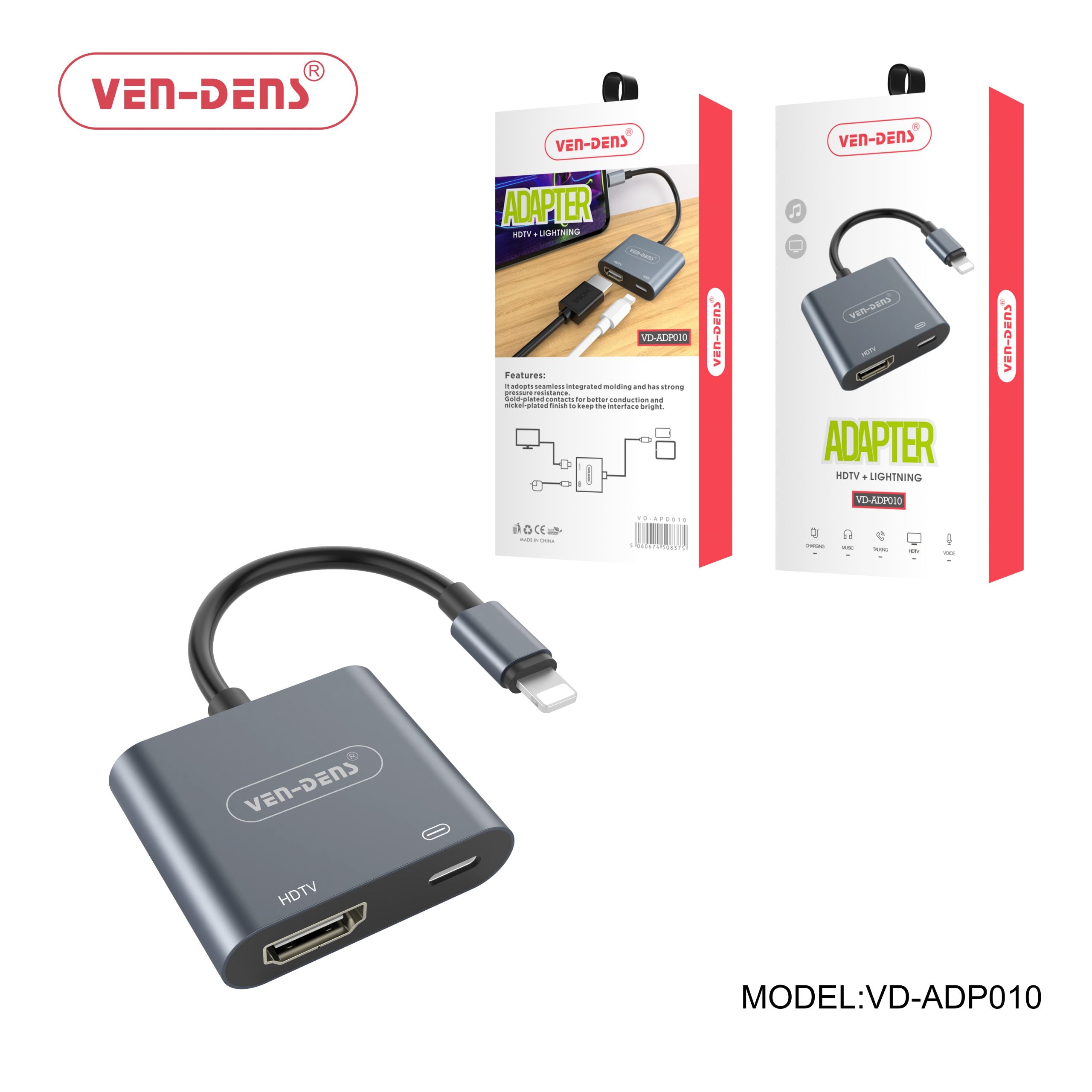 Ven-Dens VD-ADP010 Lightning to HDTV Adapter With PD Port